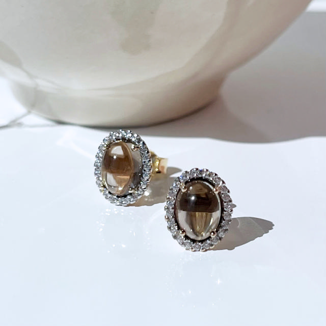 Øreringe roset smokey quartz/cubic zir. 8 kt.