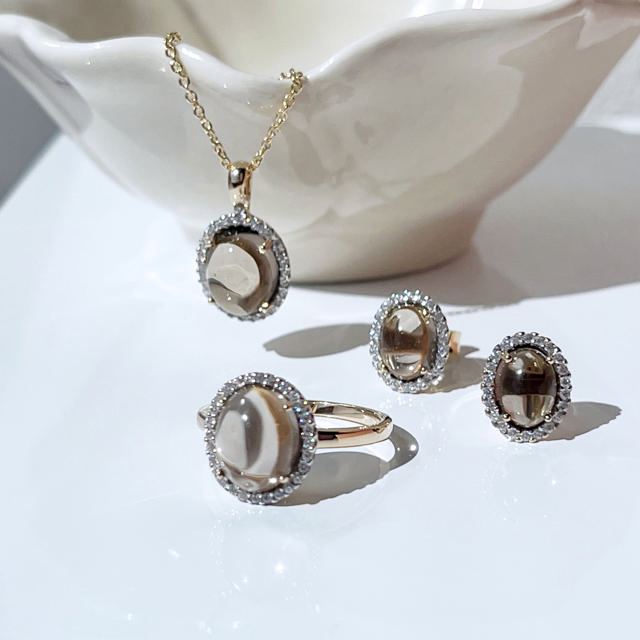 Øreringe roset smokey quartz/cubic zir. 8 kt.