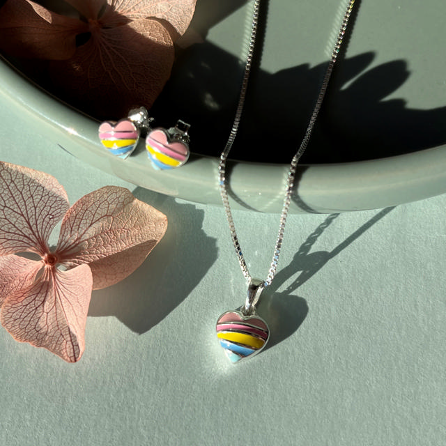 Earsticks rainbow heart 925