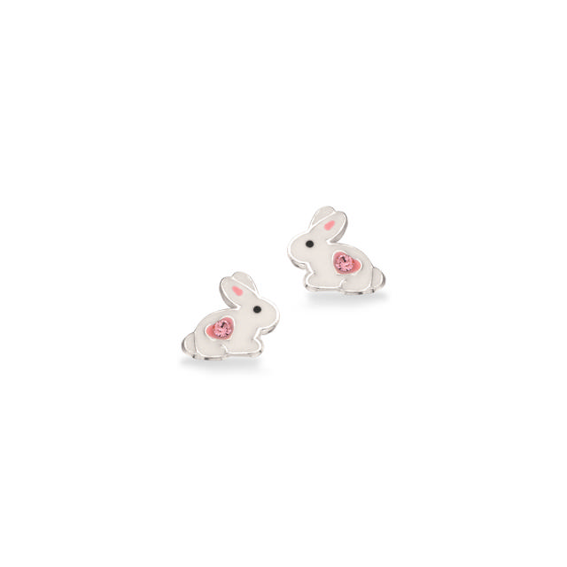 Earsticks white bunny pink zir. 925