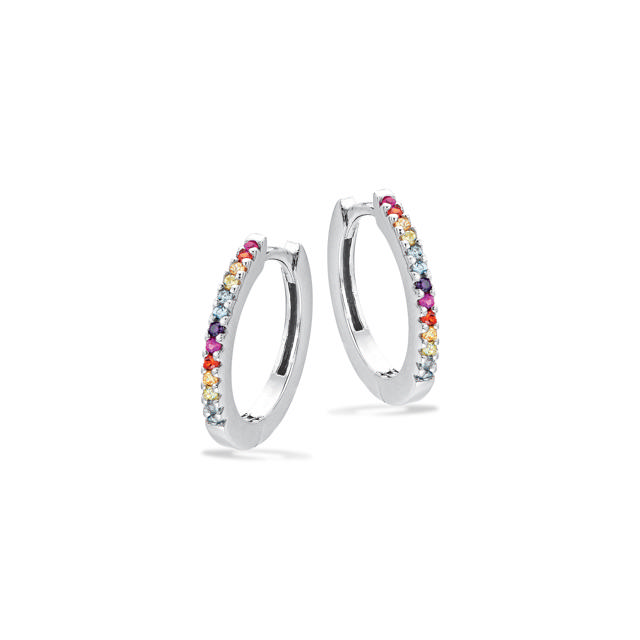 SoHo Clip-creoler 15 mm rainbow cubic zir sølv rh