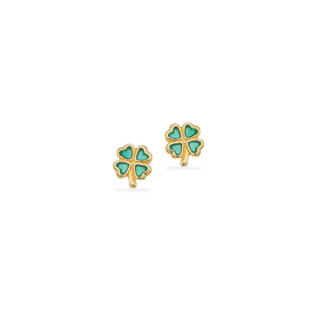 Earsticks green clover 925 goldplated