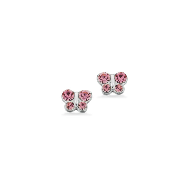 Earsticks butterfly pink zir. 925