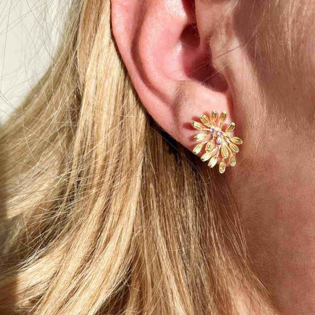 Earsticks pink zir. 925 goldplated