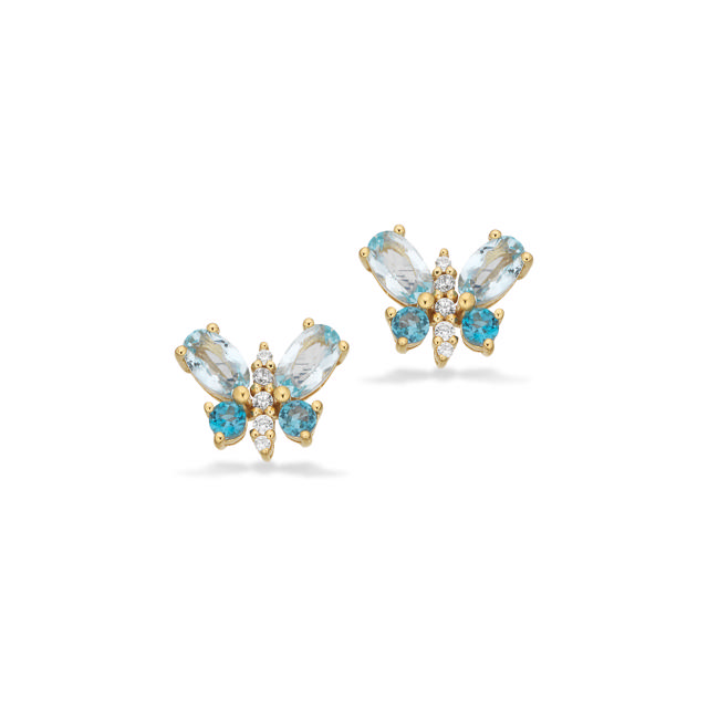 Earsticks butterfly blue zir. 925 goldplated