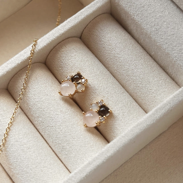Earsticks rose/smokey quartz 925 goldplated