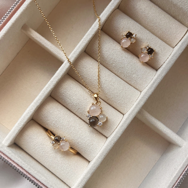 Earsticks rose/smokey quartz 925 goldplated