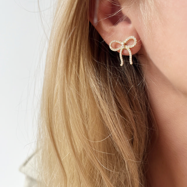 Earsticks bow zir. 925 goldplated