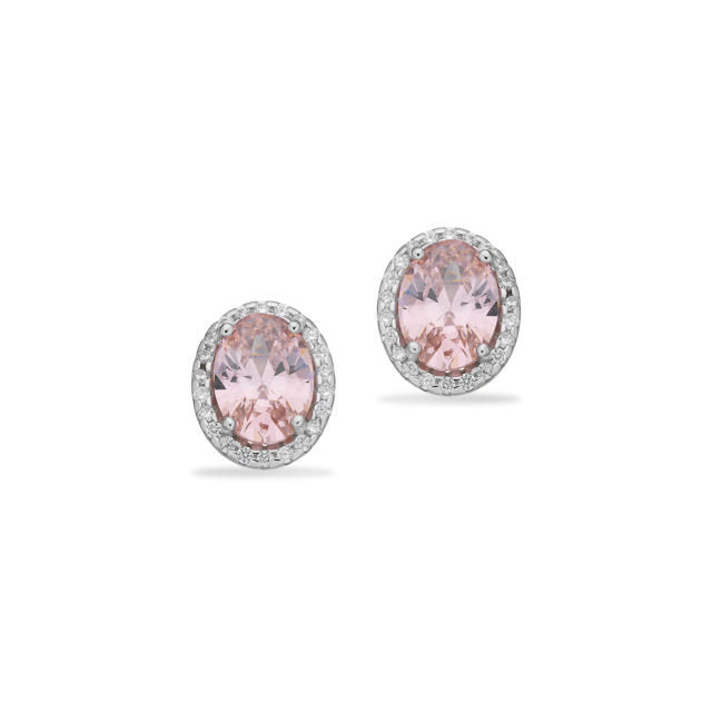 Øreringe roset pink/hvid cubic zir. sølv rh.