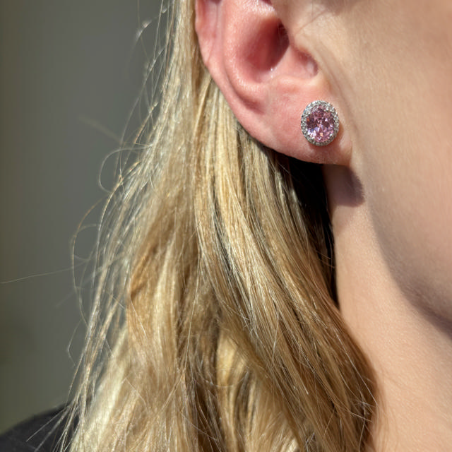 Øreringe roset pink/hvid cubic zir. sølv rh.