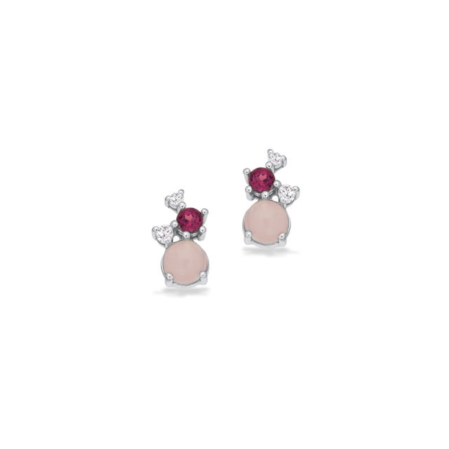 *Øreringe rhodolit/rosaquartz/cubic zir. sølv rh.