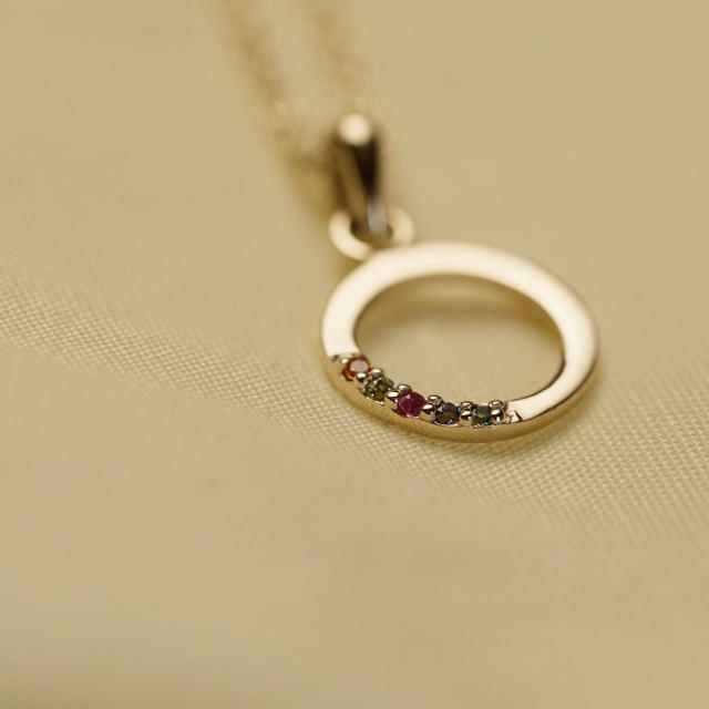 Vedhæng cirkel rainbow cubic zir. 8 kt.m/sølvkæde