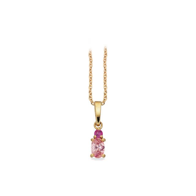 Vedhæng rosa/pink cubic zir. 8 kt. m/sølvkæde