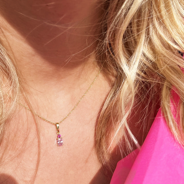 Vedhæng rosa/pink cubic zir. 8 kt. m/sølvkæde