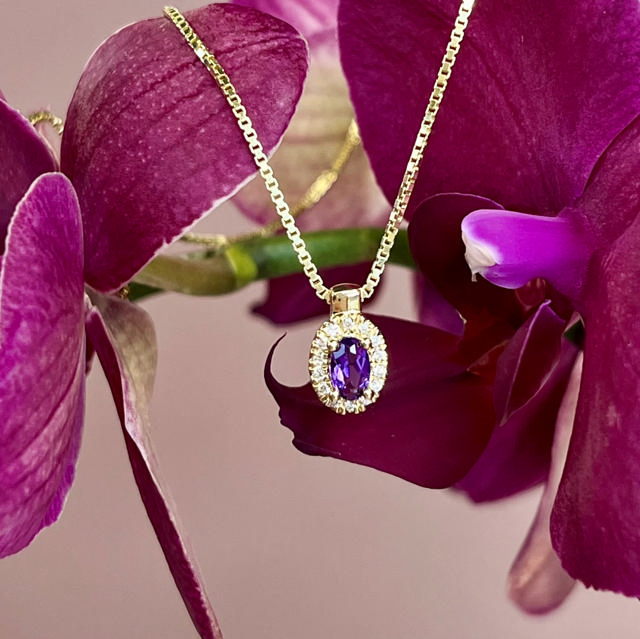 Pendant 0,07 H-W/SI amethyst 585 yell.