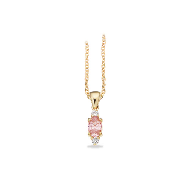 *Vedhæng rosa/hvid cubic zir. 8 kt. m. sølvkæde