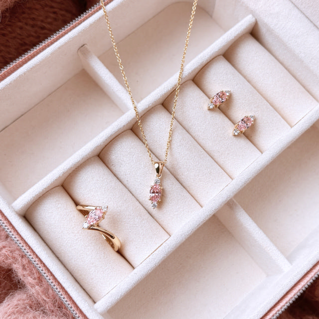 *Vedhæng rosa/hvid cubic zir. 8 kt. m. sølvkæde