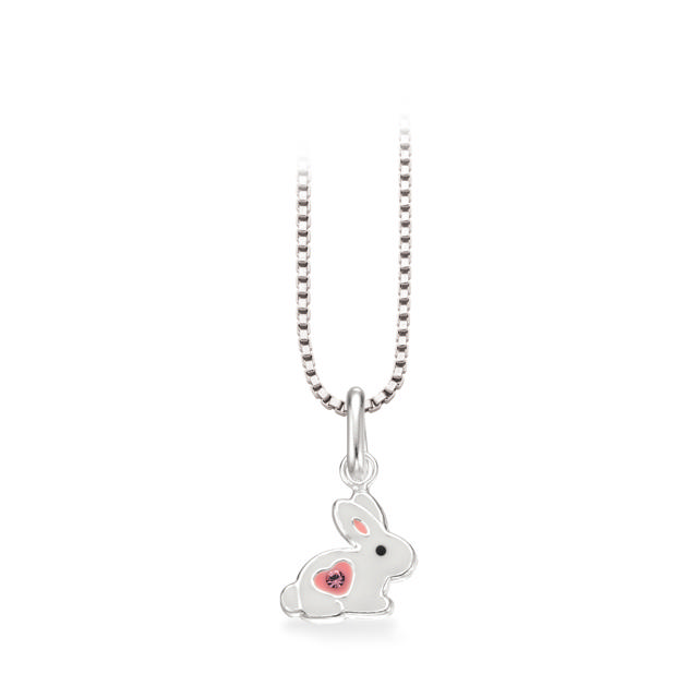 Pendant white bunny pink zir. 925
