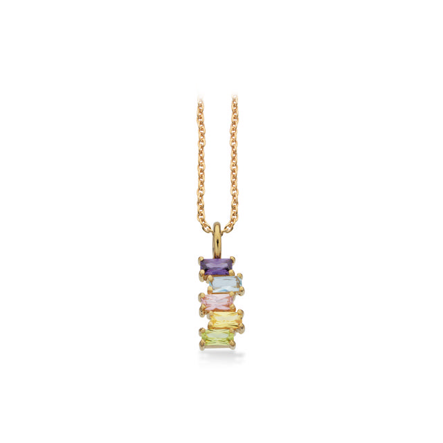 Pendant baguette rainbow zir. 925 goldplated