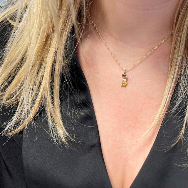 Pendant baguette rainbow zir. 925 goldplated