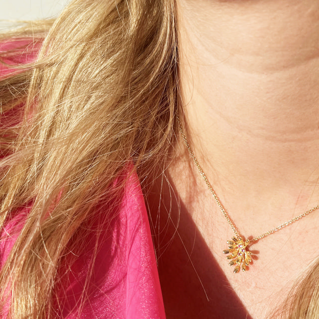 Pendant pink zir. 925 goldplated