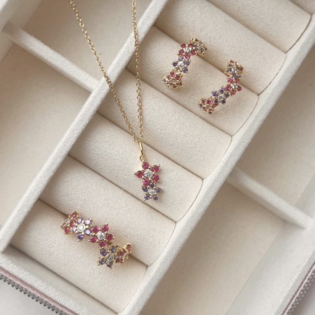 Pendant red/purple zir. 925 goldplated