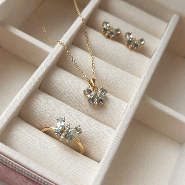 Pendant butterfly blue zir. 925 goldplated