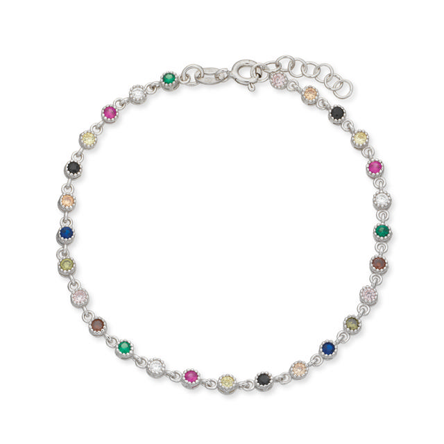*SoHo armbånd multi color cubic zir. sølv rh. 17+2 cm
