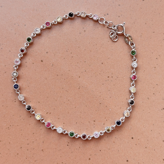 *SoHo armbånd multi color cubic zir. sølv rh. 17+2 cm
