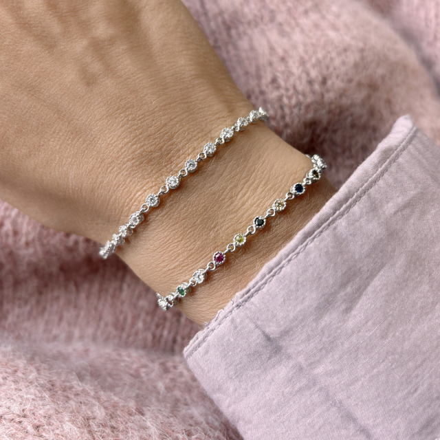 *SoHo armbånd multi color cubic zir. sølv rh. 17+2 cm