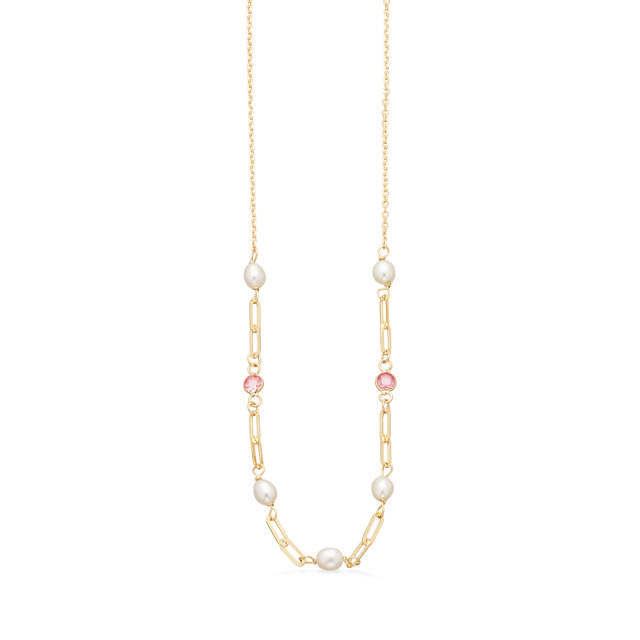 *Halskæde fkp./rosa cubic zir. 42+3cm 9 kt.