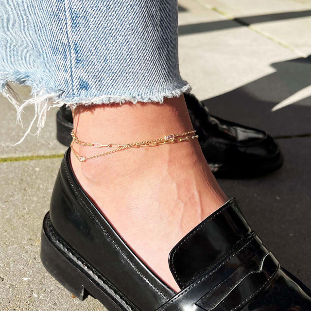 Anklet baguette zir. 925 goldplated