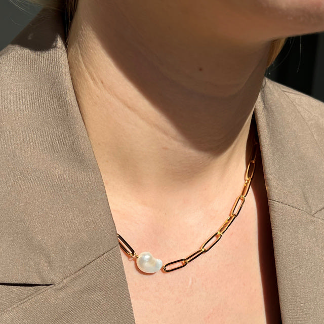 Necklace baroque fwp. 925 goldplated 46 cm