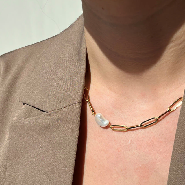 Necklace baroque fwp. 925 goldplated 46 cm