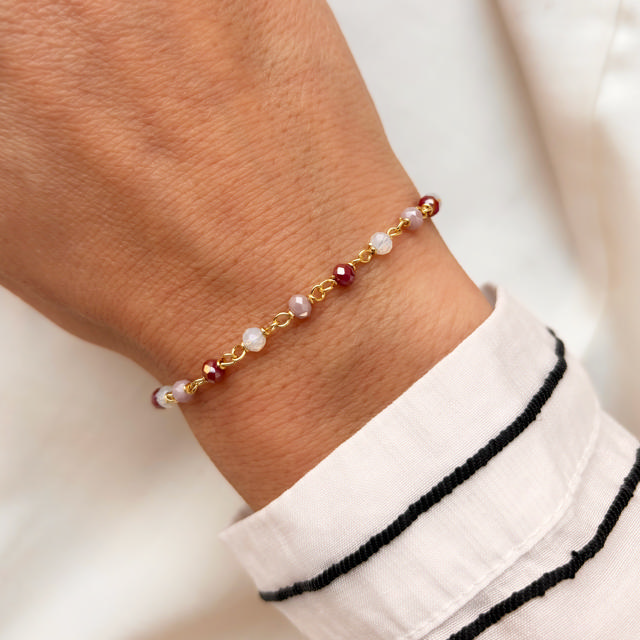 Armbånd lilla+rosa krystaller sølv fg. 17+2 cm
