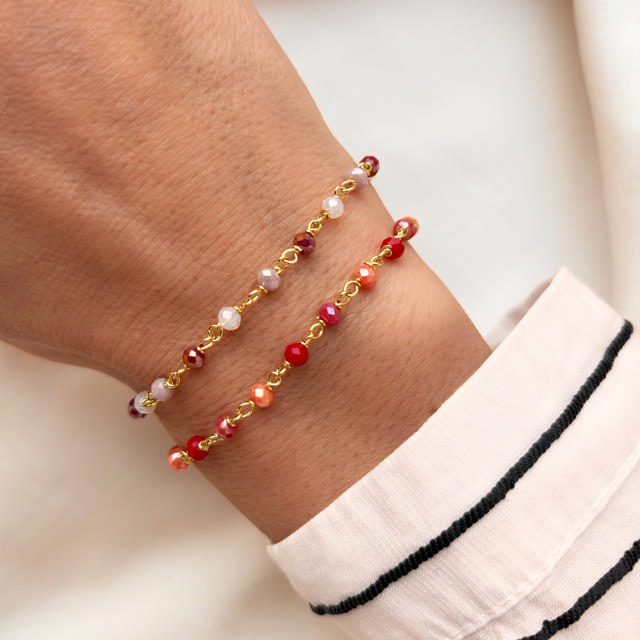Armbånd lilla+rosa krystaller sølv fg. 17+2 cm