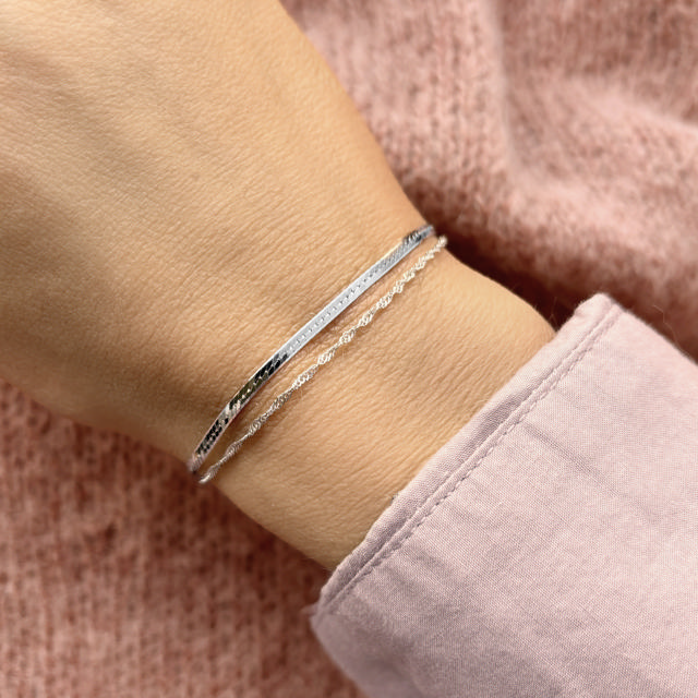 *Armbånd db. række singapore/magic sølv rh 17+2 cm
