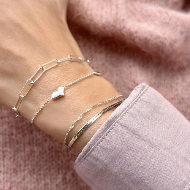 *Armbånd db. række singapore/magic sølv rh 17+2 cm