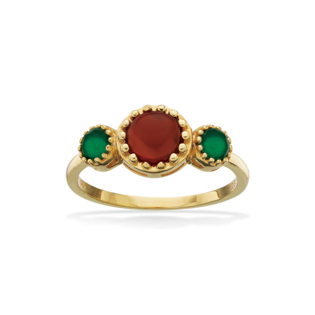 Ring red/green agate 925 goldplated