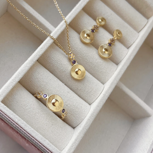 Ring pink/purple zir. 925 goldplated