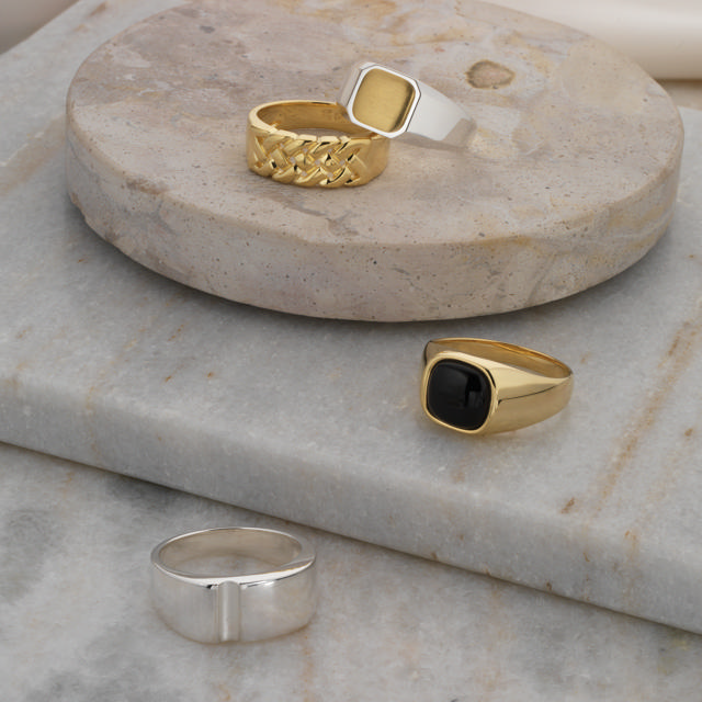 Mens ring onyx 925 goldplated
