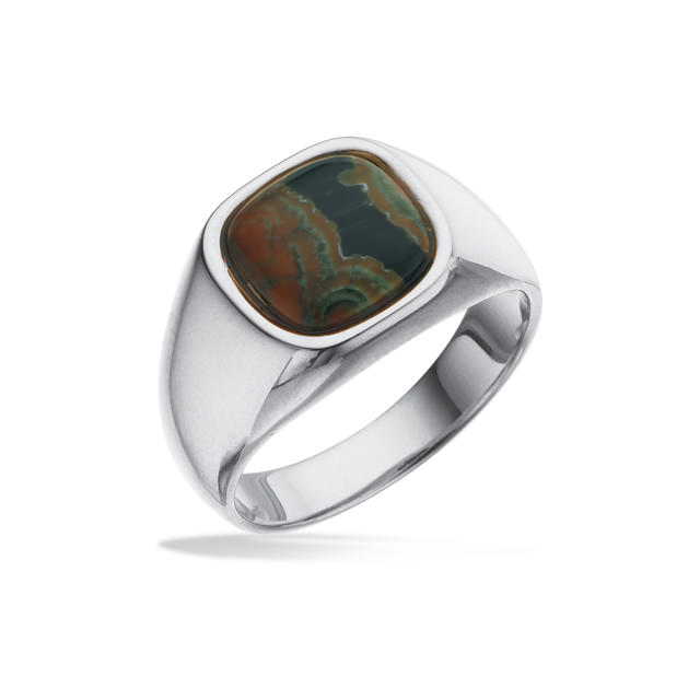 Mens ring green jasper 925