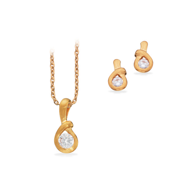 Pendant + earsticks zir. 925 goldplated