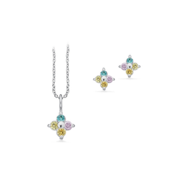 Necklace+earrings rainbow zir. 925