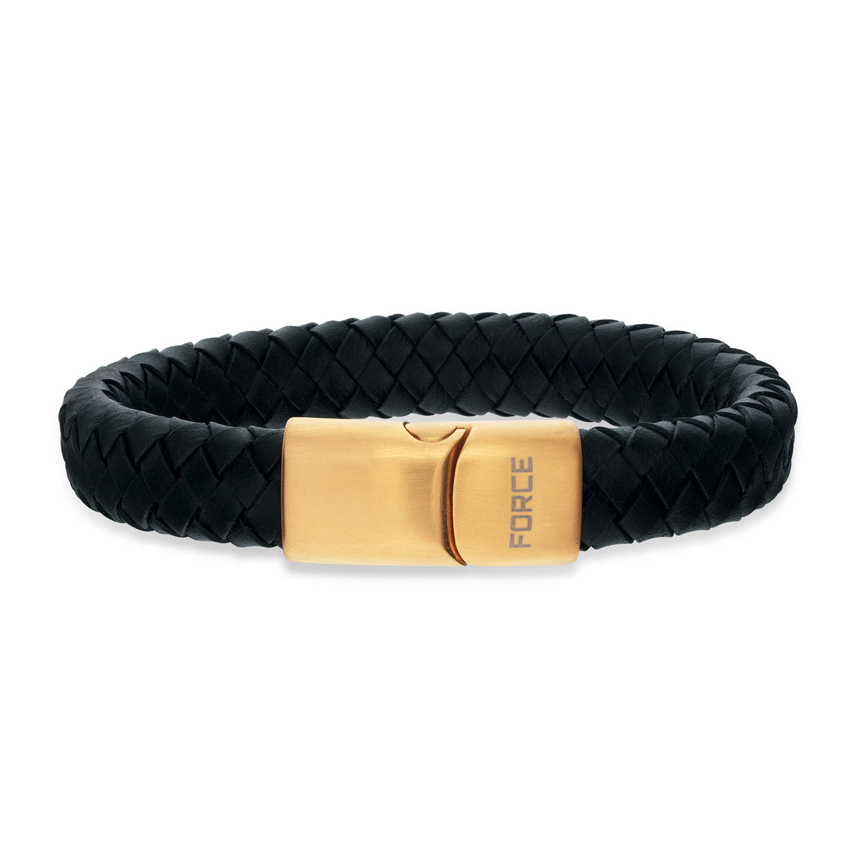Bracelet black braided leather w/ goldplated lock
