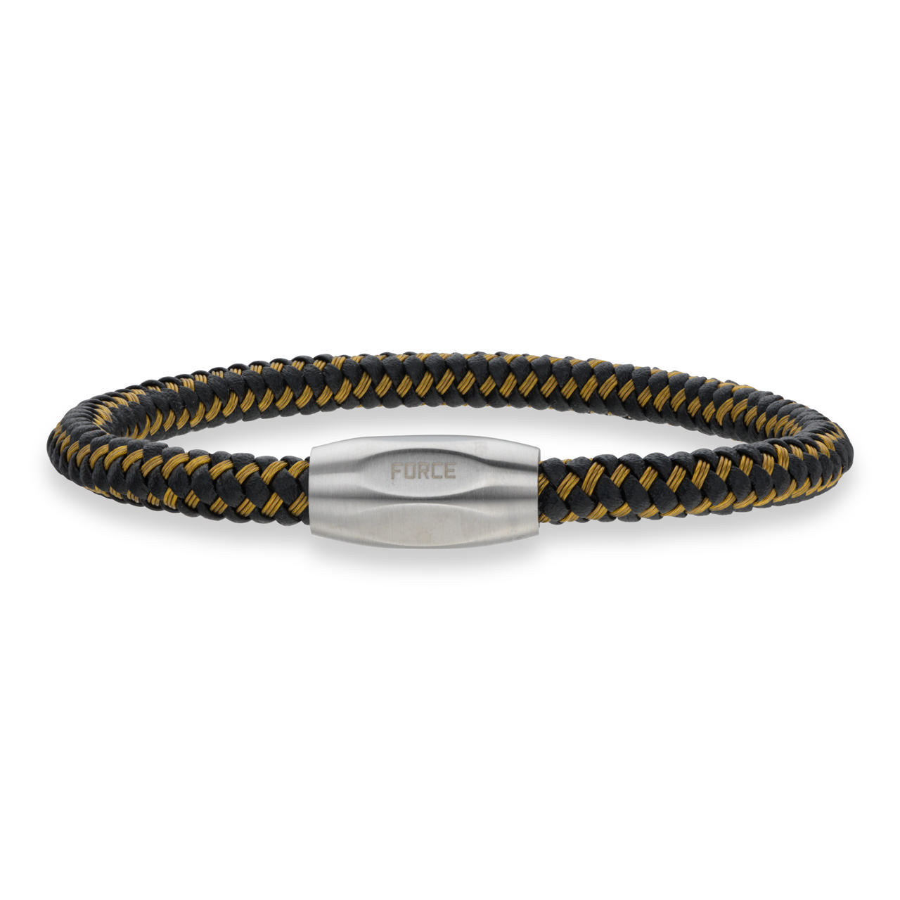 Bracelet yellow cable / black leather 21 cm