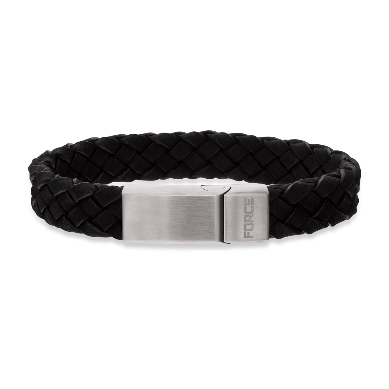 Force armbånd sort flettet læder stål lås 23 cm