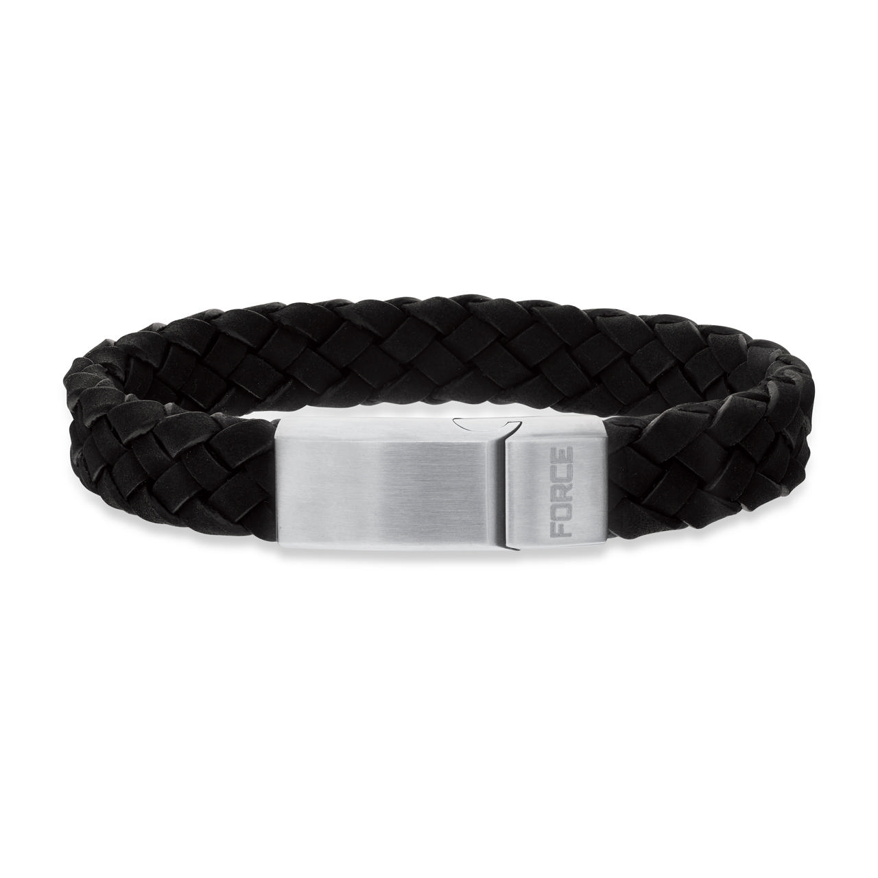 Force armbånd sort flettet læder stål lås 21 cm