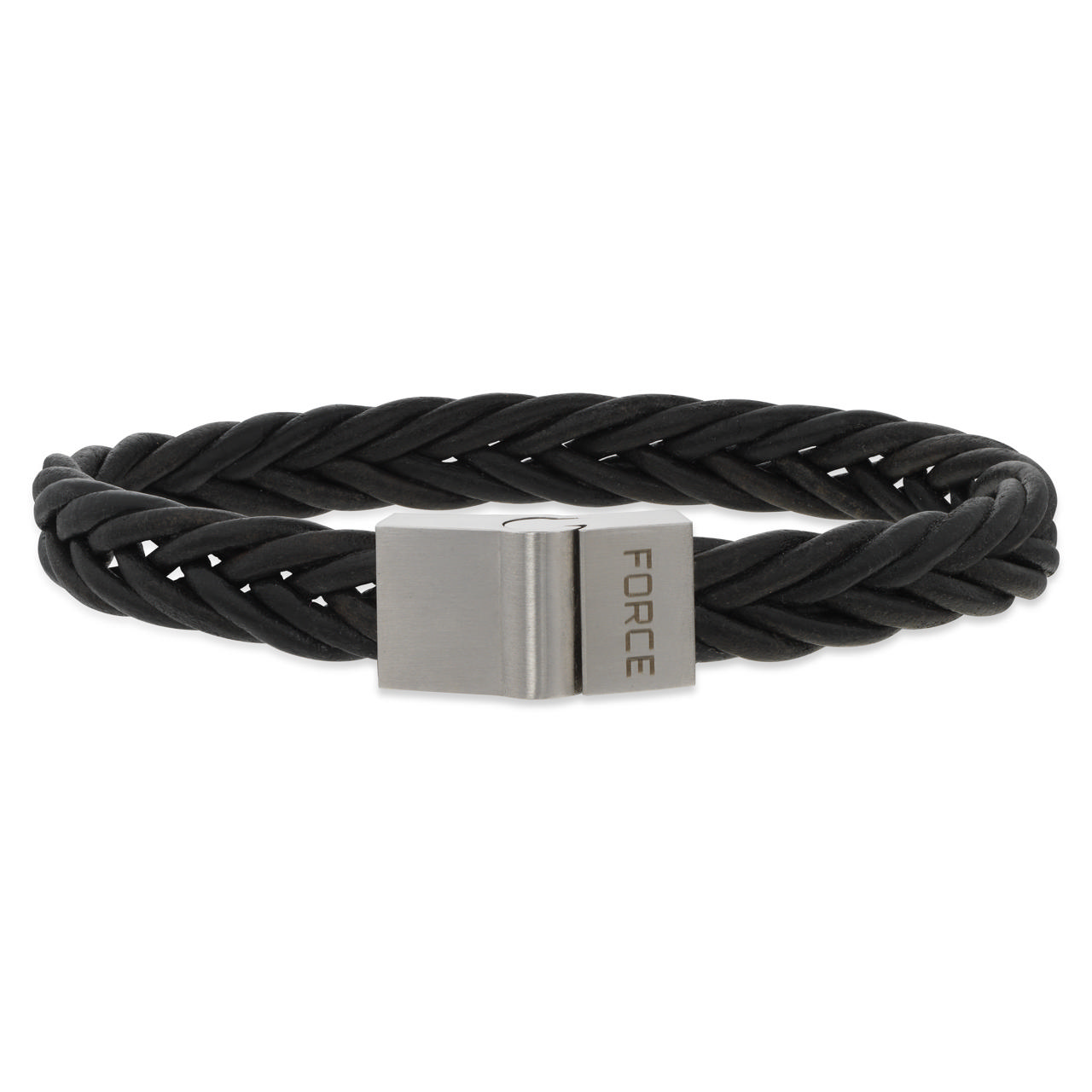 Force armbånd sort flettet læder stål lås 19 cm