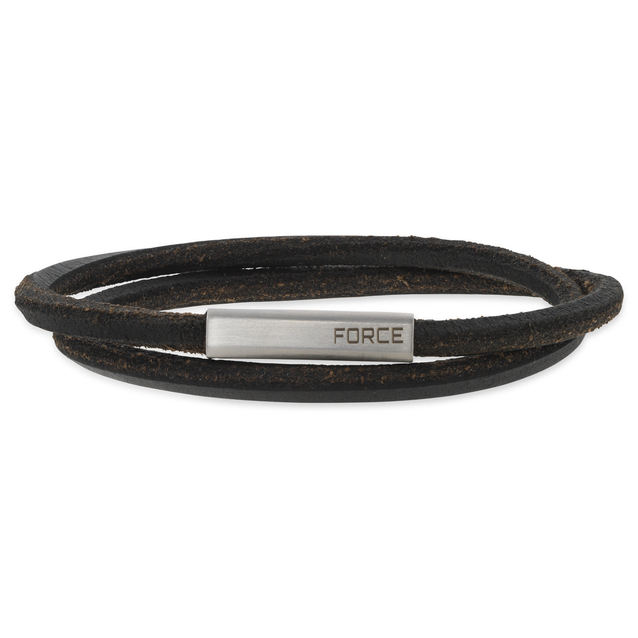 Force armbånd sort læder 2 rk. stål lås 23 cm